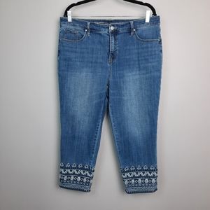 Chico's So Slimming Girlfriend Slim Leg Crop Embroidered Jeans size 14